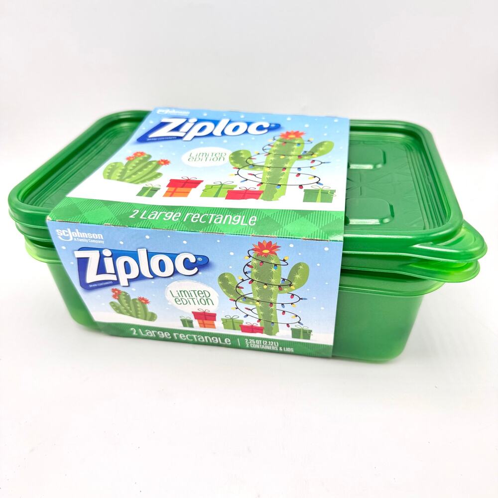 Ziploc Holiday Green Large Rectangle Food Storage Containers Limited Edition 2pk